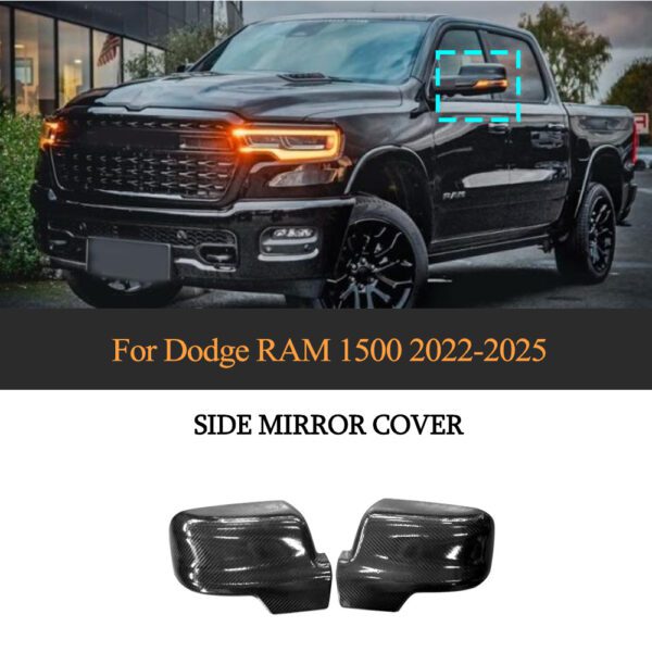 Carbon Fiber Rearview Mirror Cover Trim for Dodge RAM 1500 TRX Off-Road Laramie Rebel Limited 2019 2020 2021 2022 2023 2024 Outside Door Mirror Cap Shells