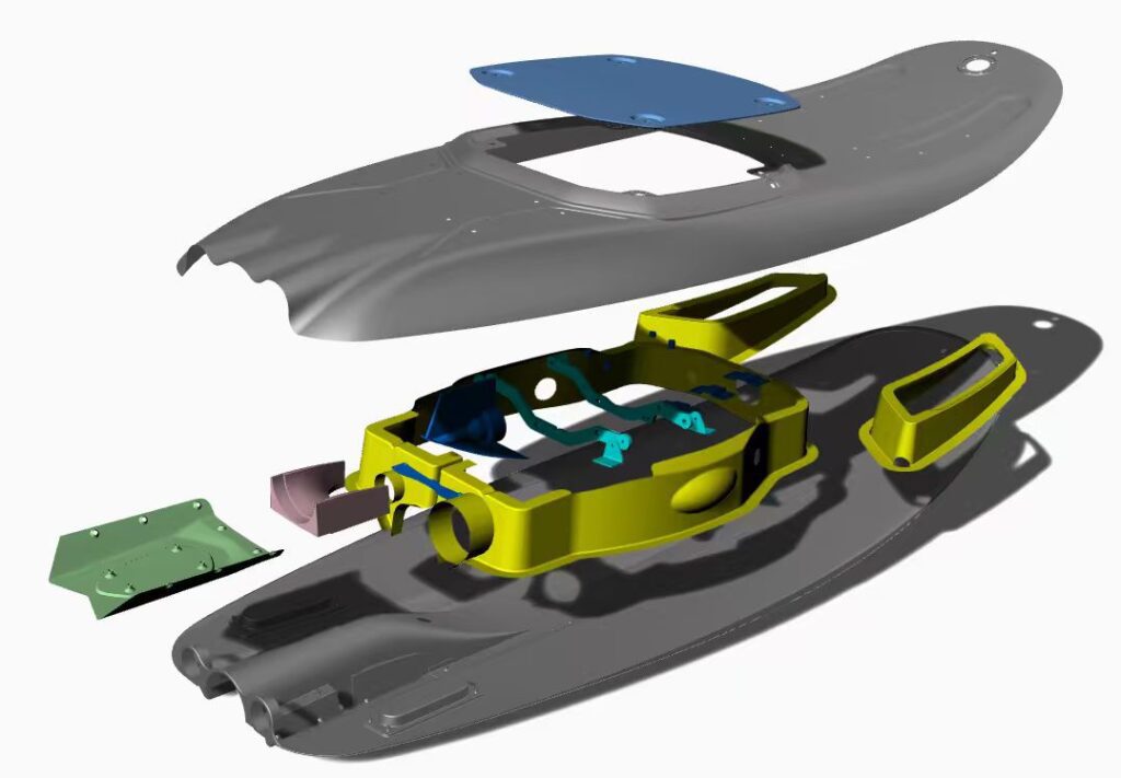 3D drawing of an electric surfboard