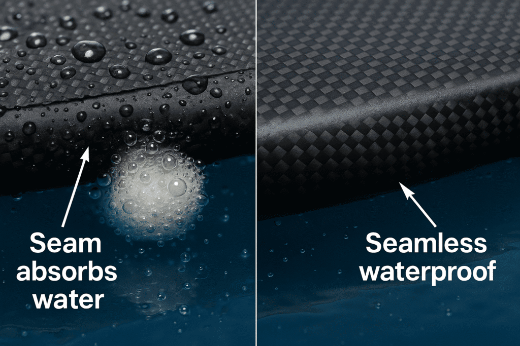 The seams will become water absorption channels, causing the internal foam to expand and the carbon fiber layer to separate