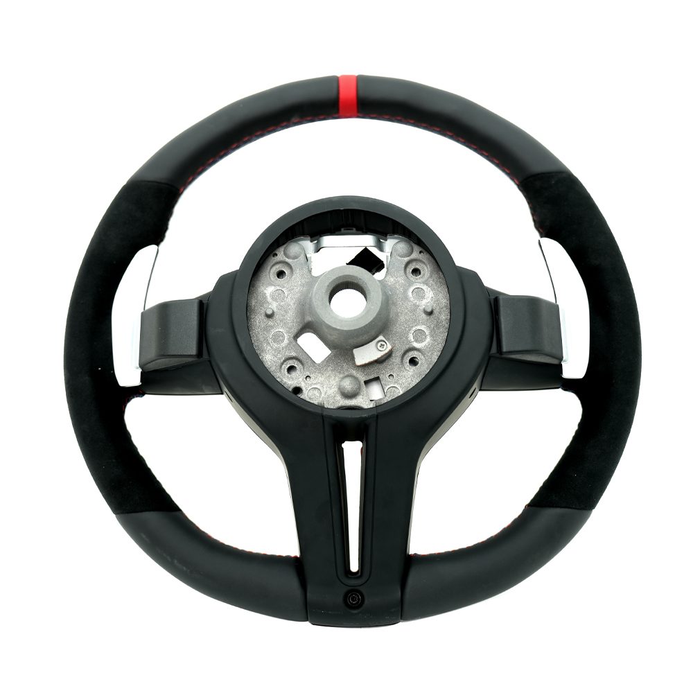 Alcantara Leather Steering Wheel for BMW M series M3 M4 F series F30 F10 F15 F16 Upgraded with Carbon Fiber Steering Wheel Trim Cover Blue/Red (Airbag+Paddles+Buttons+Trim Cover+Flat Bottom)