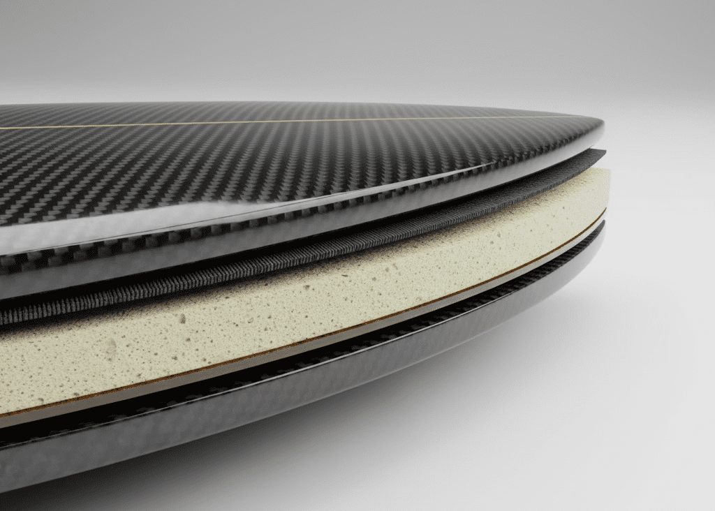 cross-section diagram showing carbon shell and PU core