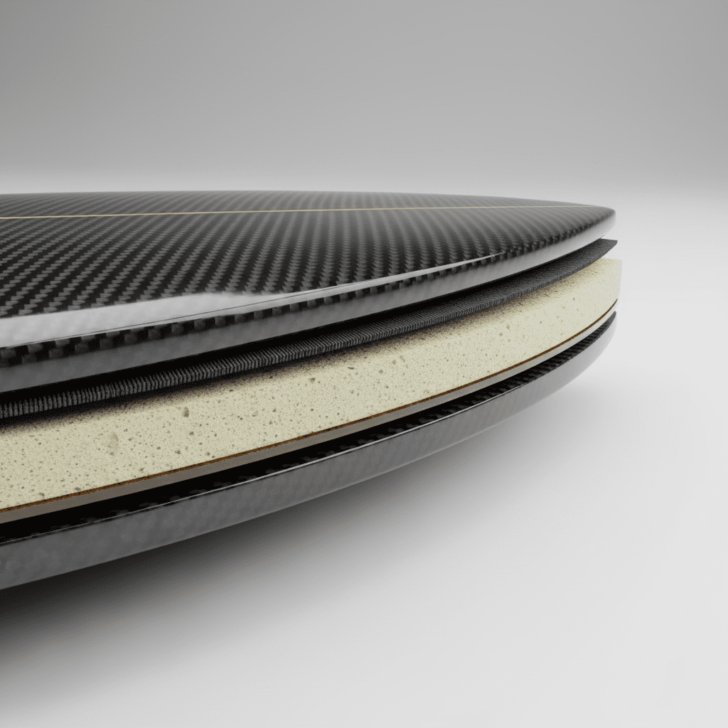cross-section diagram showing carbon shell and PU core
