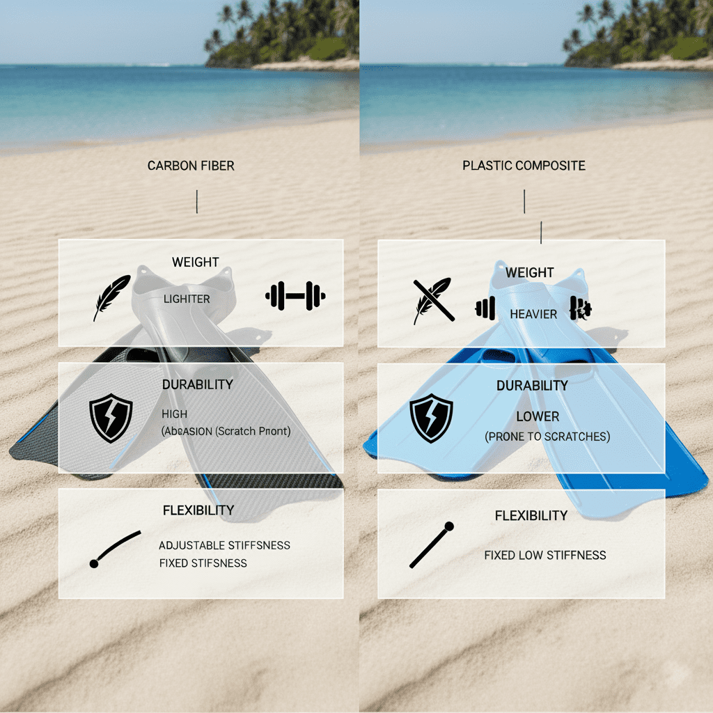 The infographic shows a comparison of weight, durability and flexibility