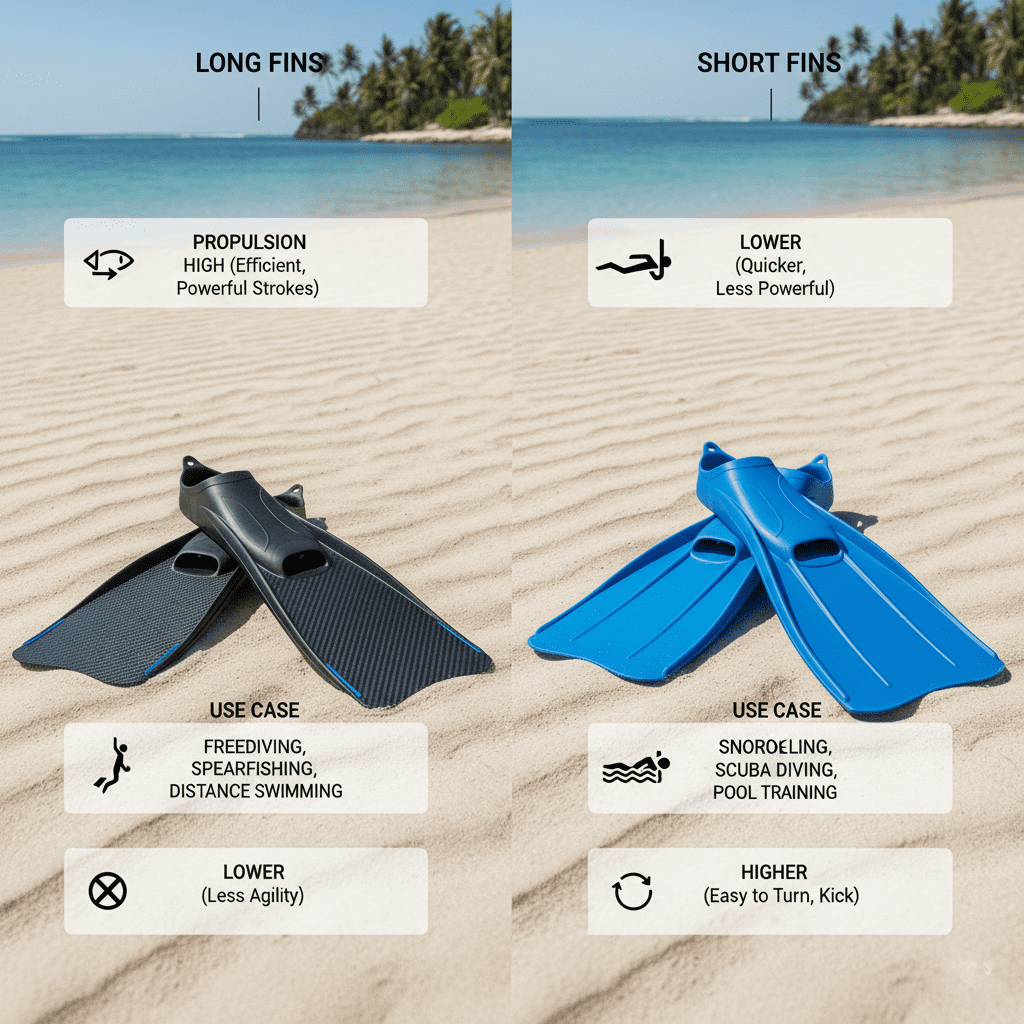 A comparison chart of the functions of long and short flippers