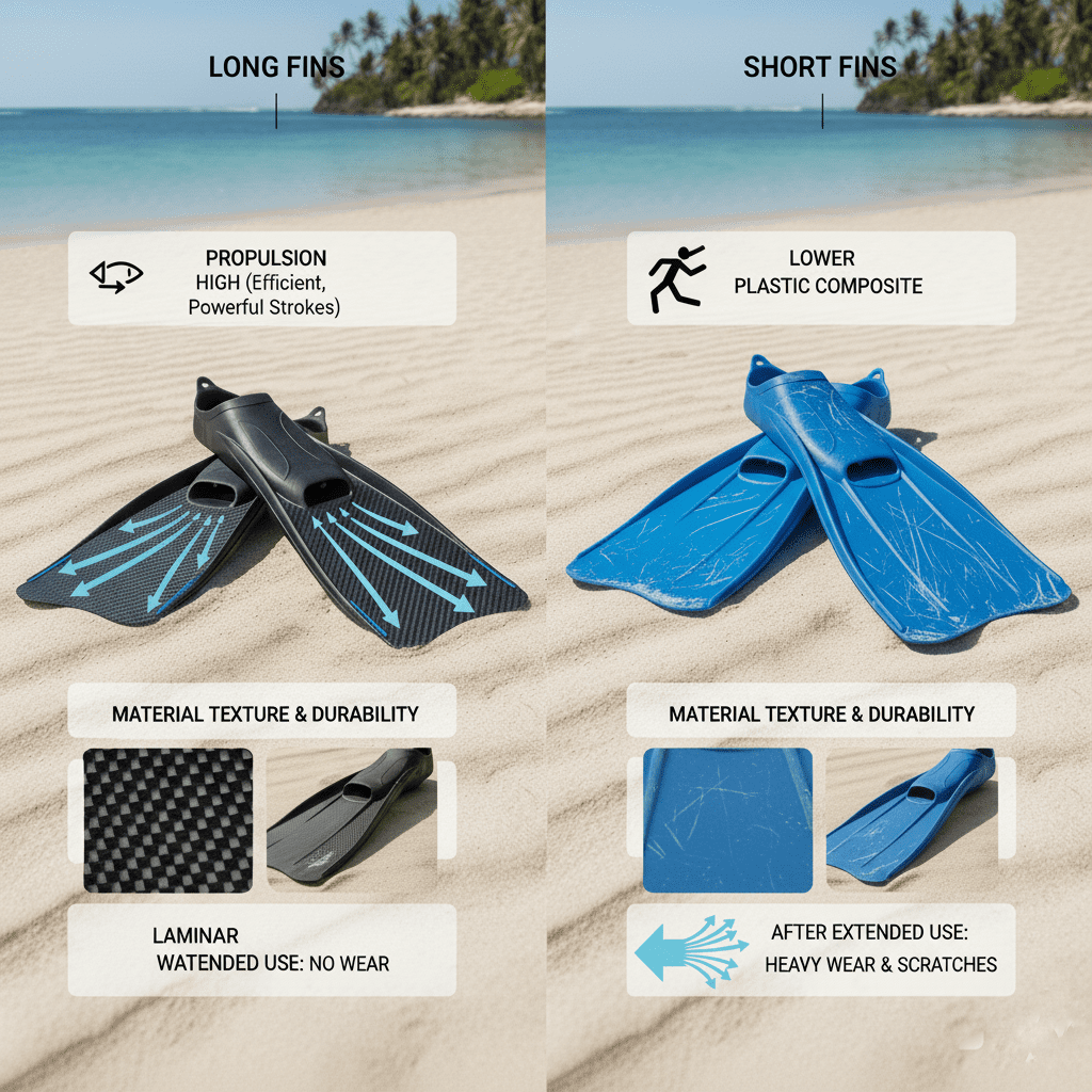 Close-up comparison of durable carbon fiber vs. degraded plastic fins.