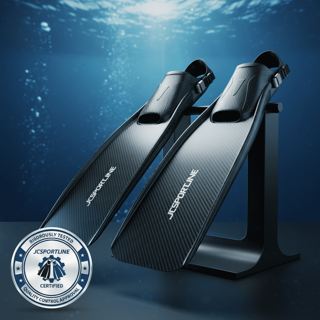 Logo placement alongside product images showcasing JCSPORTLINE fins