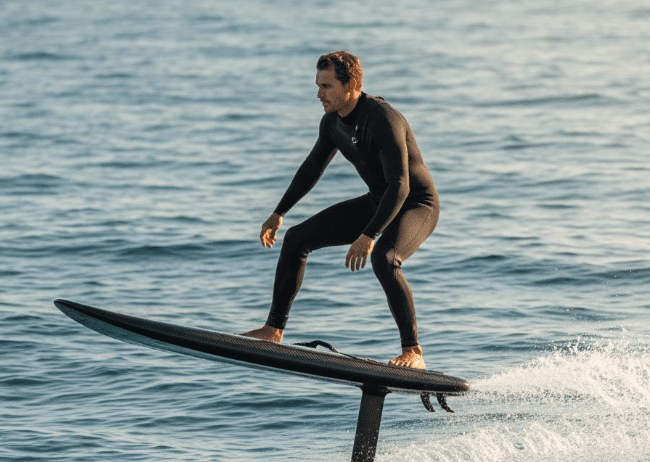 eFoil gliding above the water at full lift
