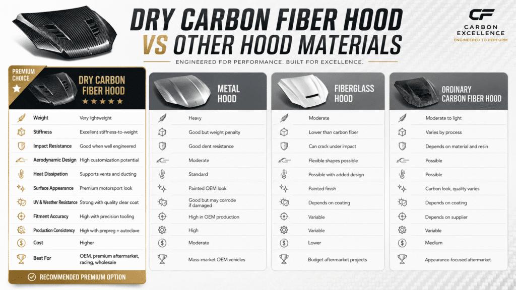 dry carbon fiber hood vs other hood materials