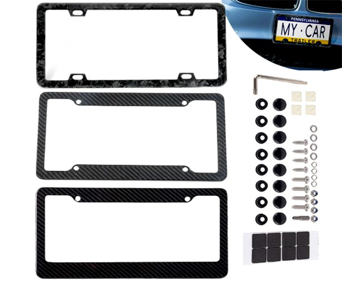 Forged carbon license plate frame details