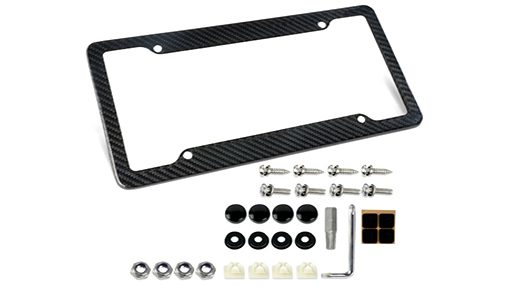 Carbon fiber license plate frame stacked detail