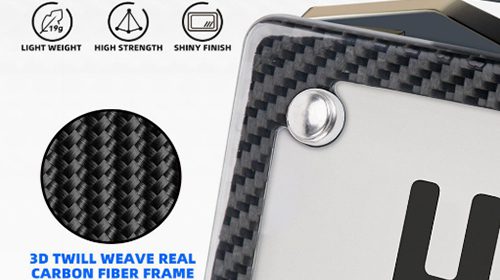 Carbon fiber license plate frame detail