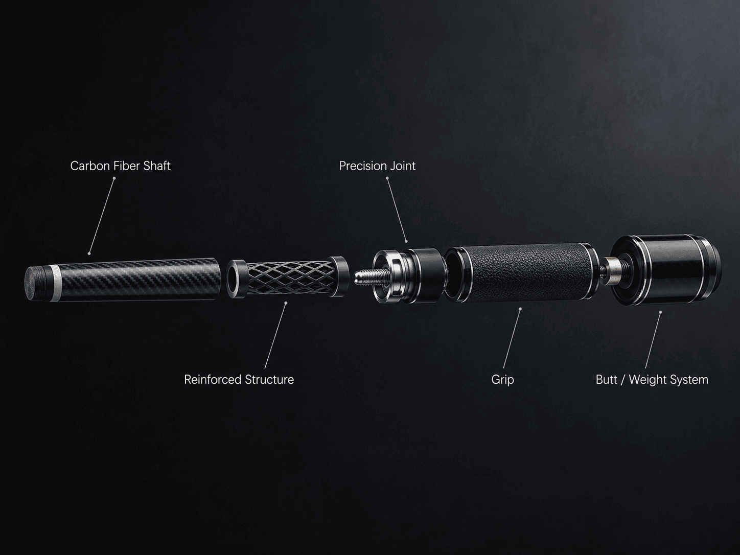 Carbon fiber pool cue shaft joint and internal structure
