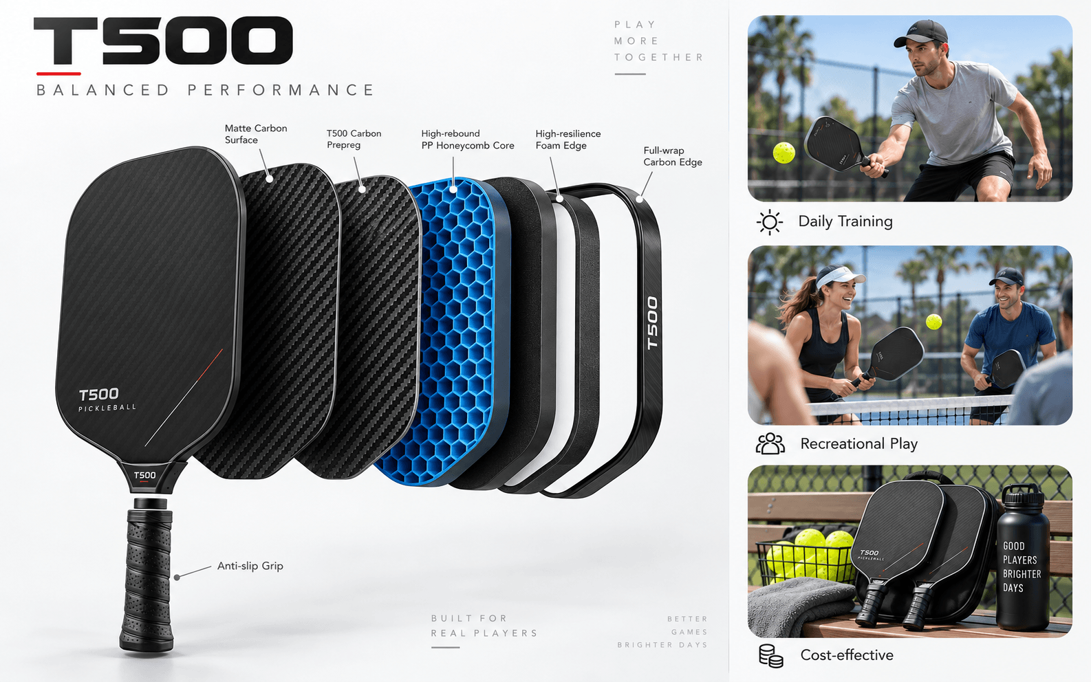 T500 Carbon Fiber Pickleball Paddle
