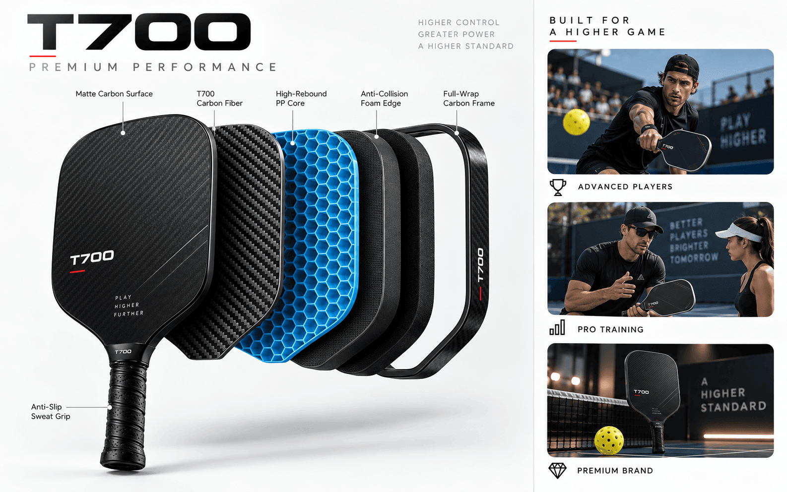T700 Carbon Fiber Pickleball Paddle