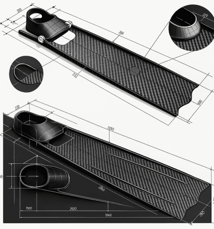 Plane design drawing of carbon fiber flippers