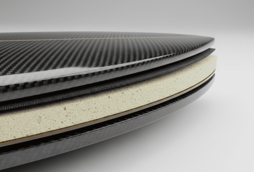 cross-section diagram showing carbon shell and PU core
